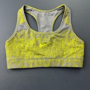 Nike Dri-Fit Sports Bra Girls XS Gray Yellow Graphic Racerback Athletic Workout